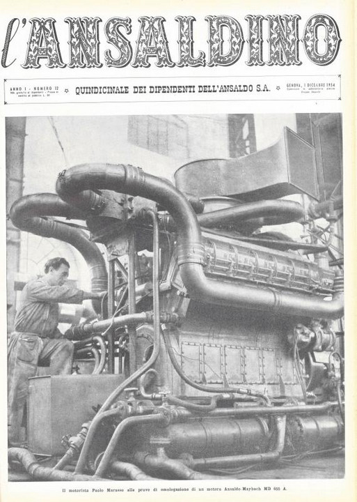 p. 1 (copertina), il motorista Paolo Marasso alle prove di omologazione di un motore, 1954